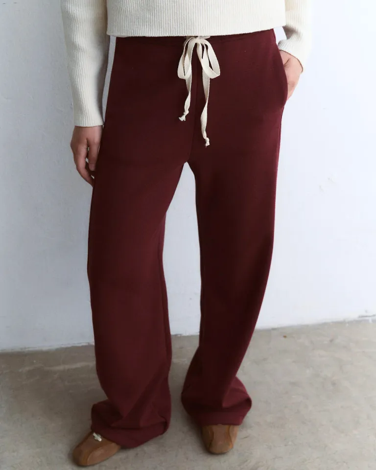 Pantalón ancho de frisa marrón con bolsillos y cintura ajustable de Sky en Pantalones para argentina