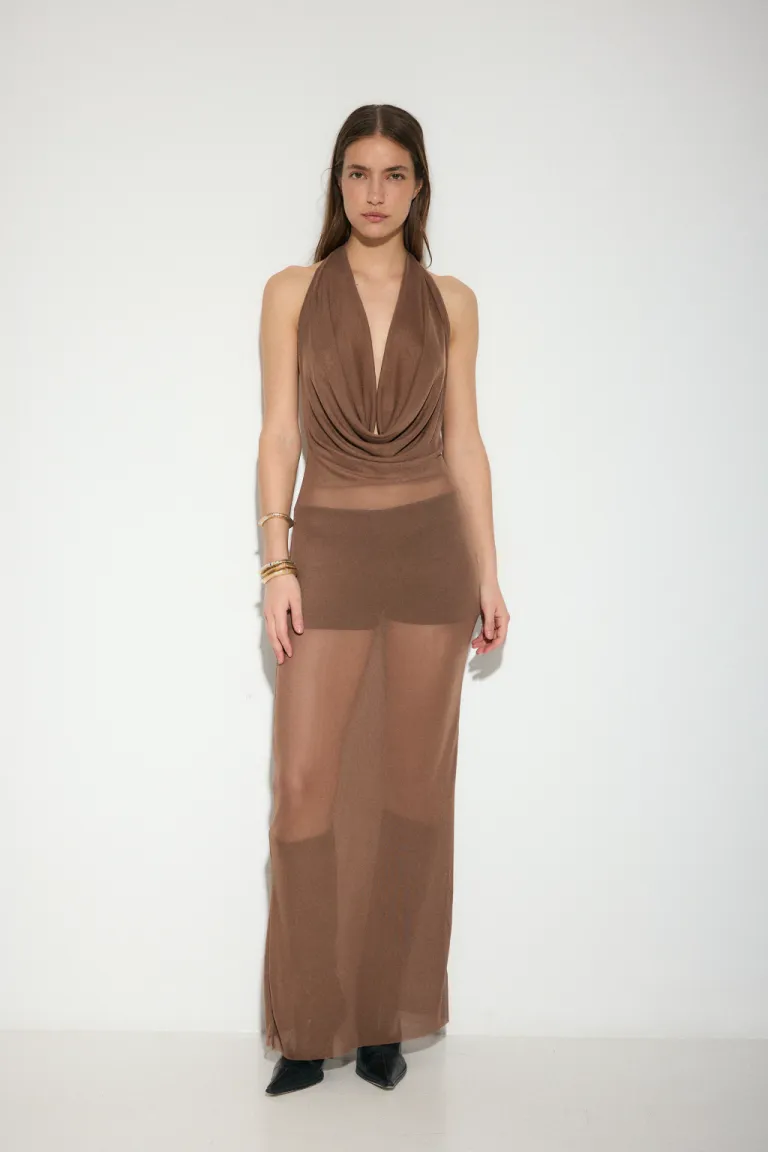 Vestido de tul transparente con escote drapeado y espalda descubierta de Audaz en Vestidos para argentina