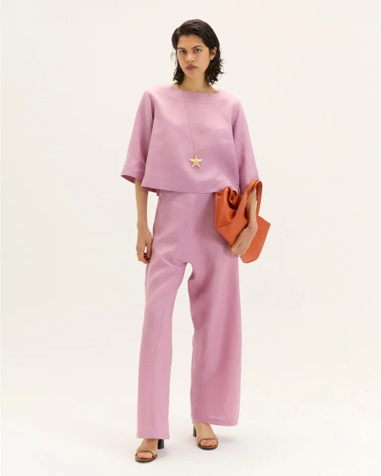 Top femenino de lino con escote bote y mangas 3/4 de Blue Sheep en Tops para argentina