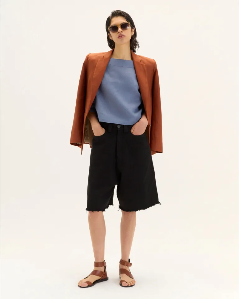 Top femenino de lino con escote bote y mangas 3/4 de Blue Sheep en Tops para argentina