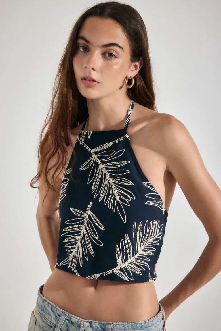 Blusa bordada sin mangas para mujer con lazos en cuello y espalda de Audaz en Blusas para argentina