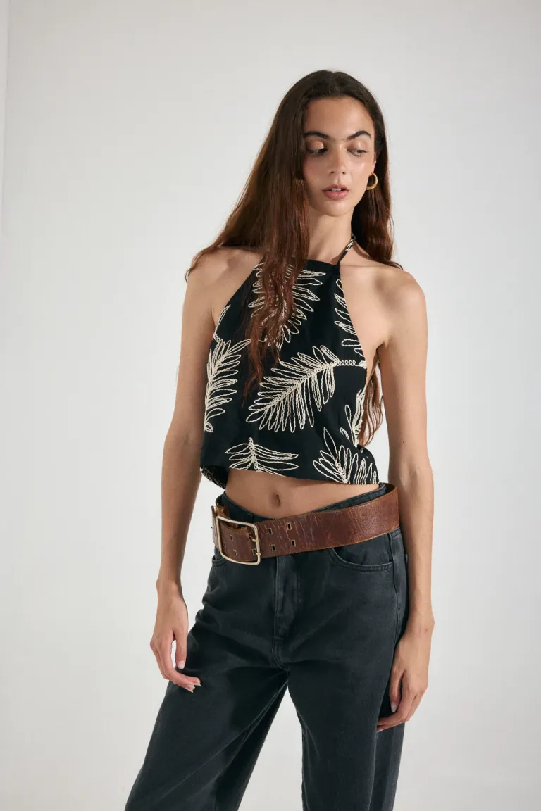 Blusa bordada sin mangas para mujer con lazos en cuello y espalda de Audaz en Blusas para argentina