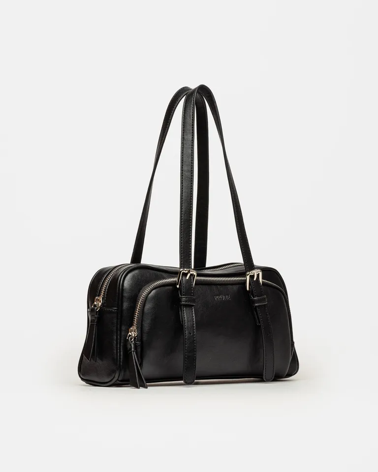 Cartera al hombro en efecto cuero liso con diseño funcional y detalles estilizados de Prüne en Bolsos y Carteras para argentina