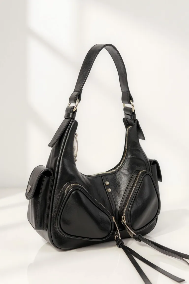 Cartera de cuero negro con cierre metálico y bolsillo interno de Maria Cher en Bolsos y Carteras para argentina