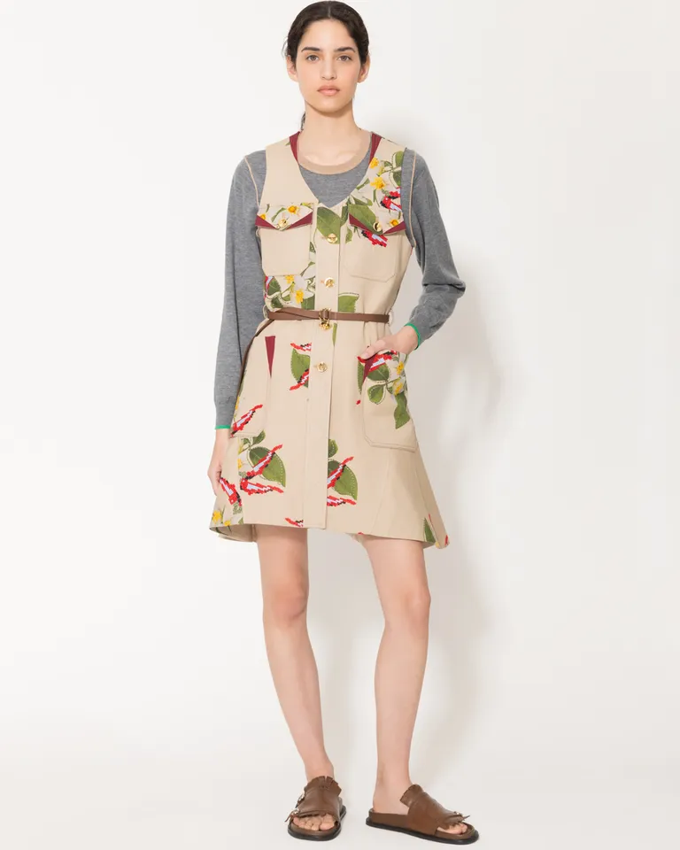 Chaleco floral de diseño estructurado y ajustable con cinto de cuero de Jazmin Chebar en Chalecos para argentina