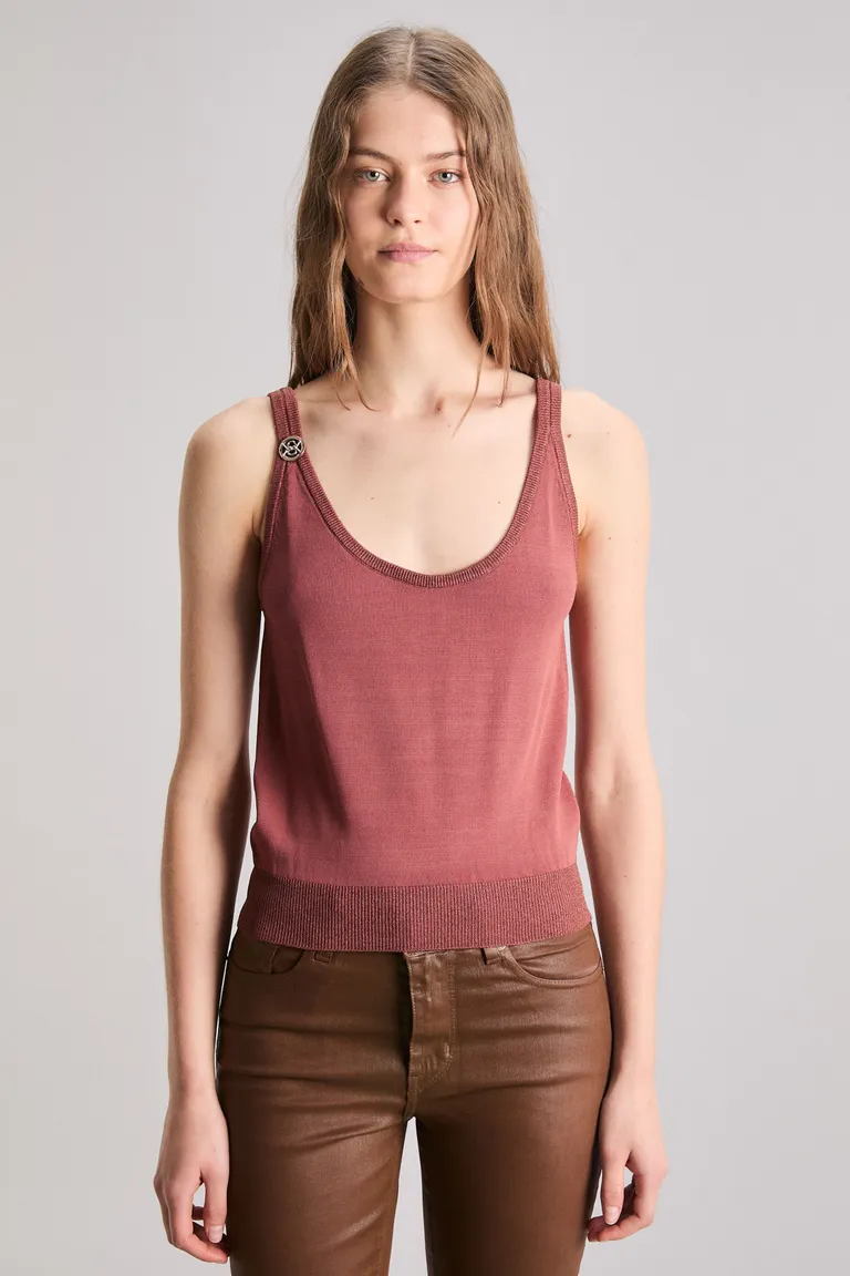 Top de punto jersey de corte slim con escote pronunciado y detalles en lurex de Kosiuko en Tops para argentina