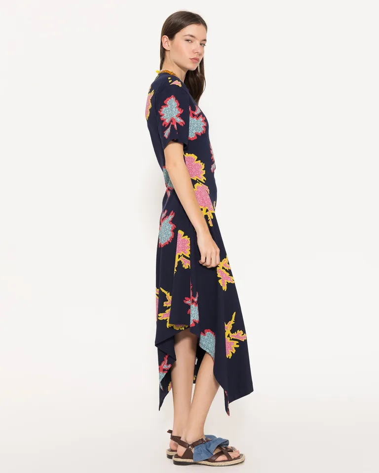 Vestido largo de algodón egipcio con estampado y recortes asimétricos de Jazmin Chebar en Vestidos para argentina