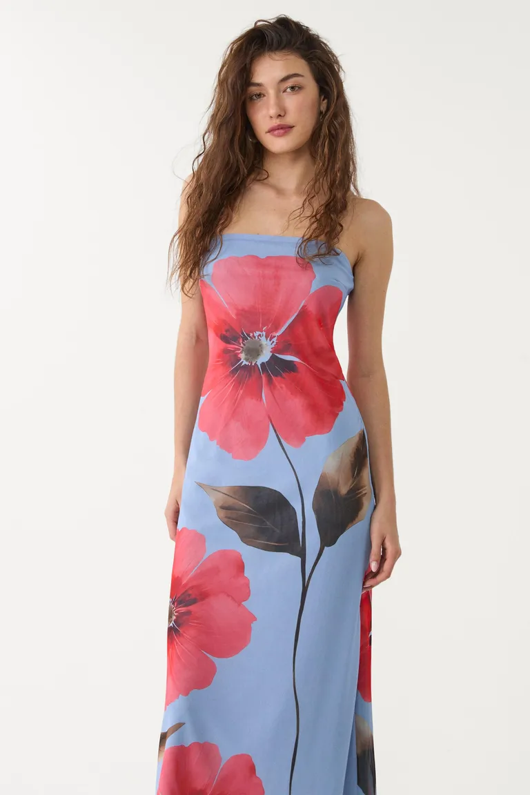 Vestido bandeau tul estampado de Stradivarius en Vestidos para argentina