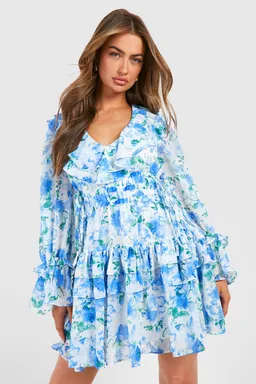 Vestido skater estampado con volantes de Boohoo en Vestidos para argentina