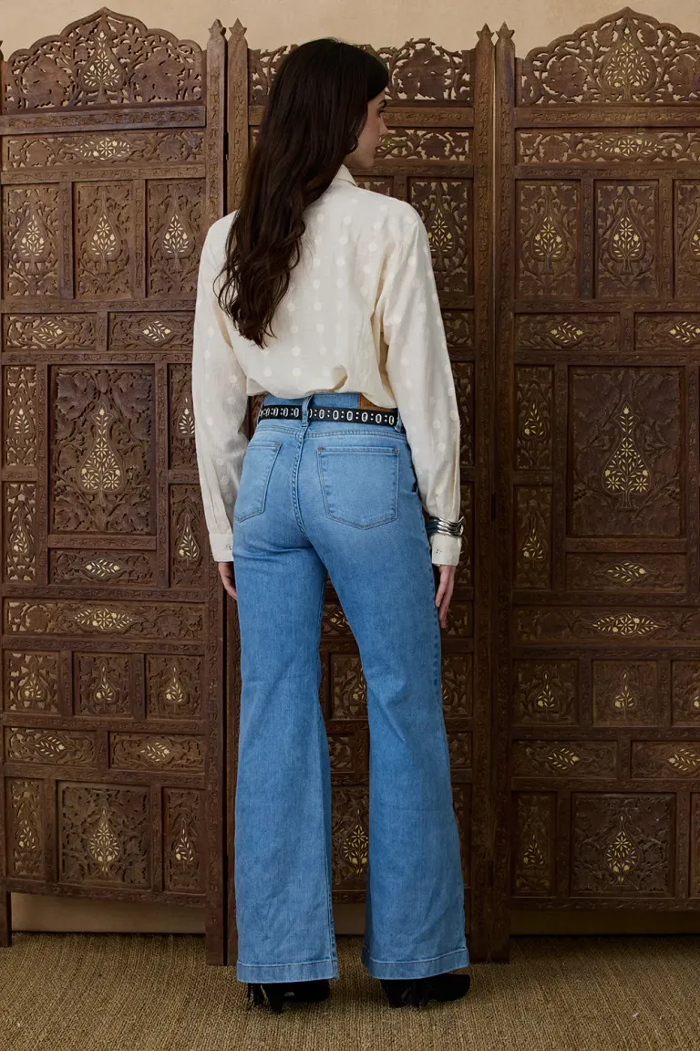 Pantalon femenino de corte oxford con ajuste elastizado y pierna ancha de Indiastyle en Pantalones para argentina