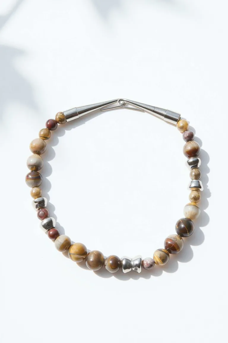 Collar corto marrón con cuentas de ojo de tigre y zamac de Maria Cher en Bijouterie para argentina