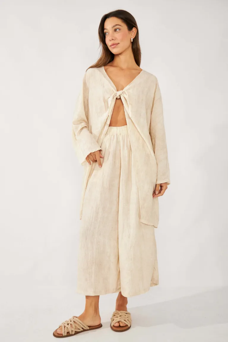 Pantalón capri de tela plisada con cintura elástica de Belle en Pantalones para argentina