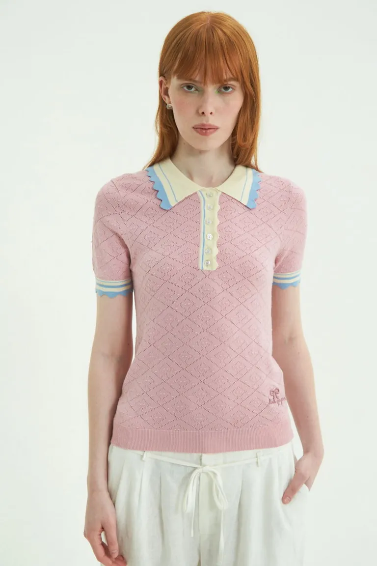 Remera tipo polo de manga corta con detalles en contraste y textura calada de Las Pepas en Remeras para argentina