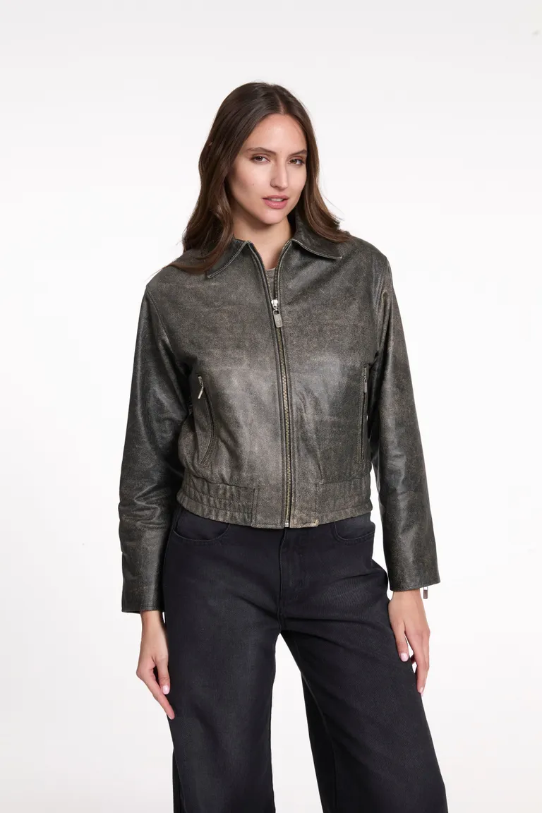 Campera de cuero sintético con diseño bomber y elástico en la cintura de Justaosadia en Chaquetas para argentina