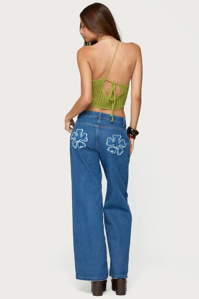 Jeans tiro bajo parche floral de Edikted en Pantalones para argentina