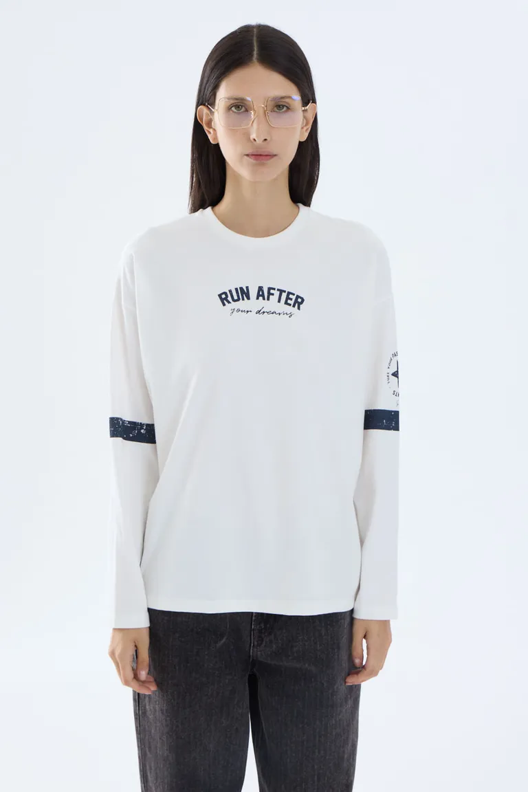 Remera de manga larga con escote redondo y detalles estampados estilo college de Portsaid en Remeras para argentina