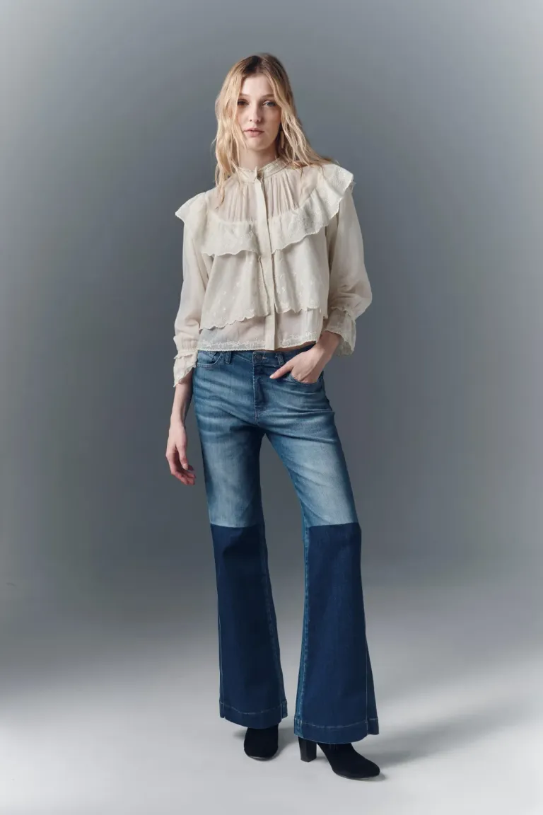 Pantalón de tiro medio acampanado con lavado efecto denim en azul de Rapsodia en Pantalones para argentina