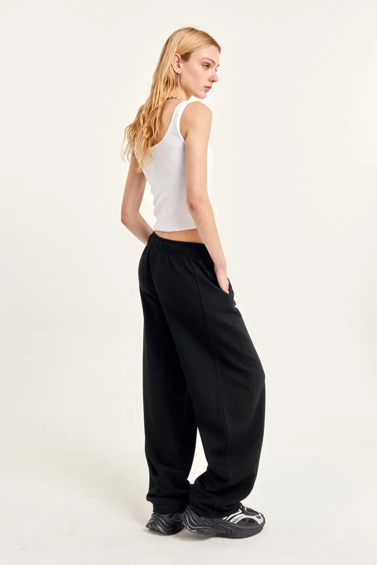 Pantalón Femenino Holgado Negro con Cintura Elástica y Cordón Ajustable de 47 Street en Pantalones para argentina