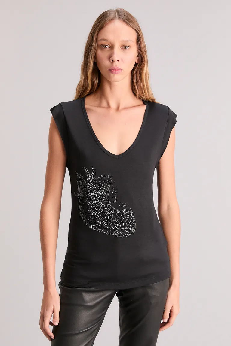 Musculosa negra con detalles brillantes y diseño exclusivo de Kosiuko en Tops para argentina