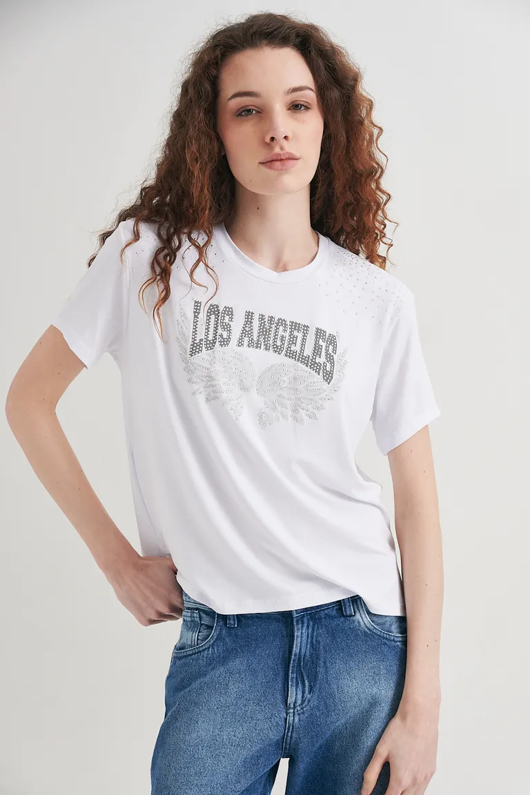 Remera estampada 'los angeles' con detalles brillantes y diseño relajado de Sweet en Remeras para argentina