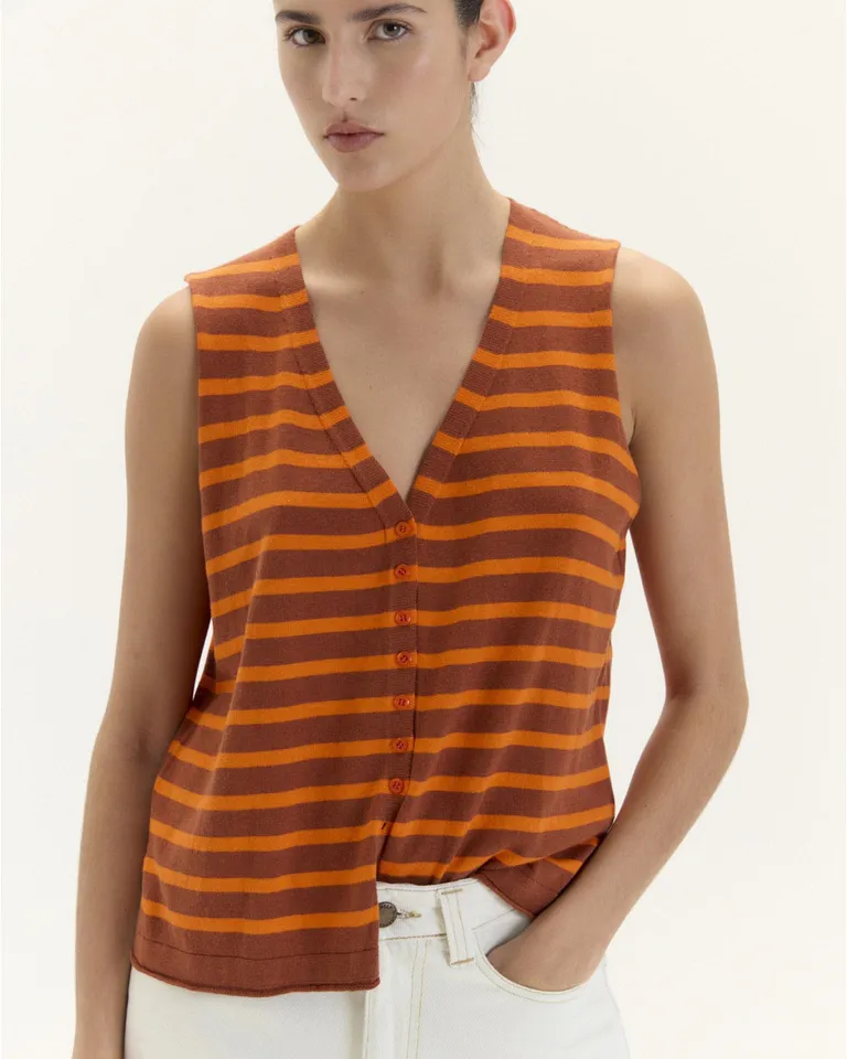 Top naranja con rayas y escote en V, ideal para cualquier ocasión de Blue Sheep en Tops para argentina