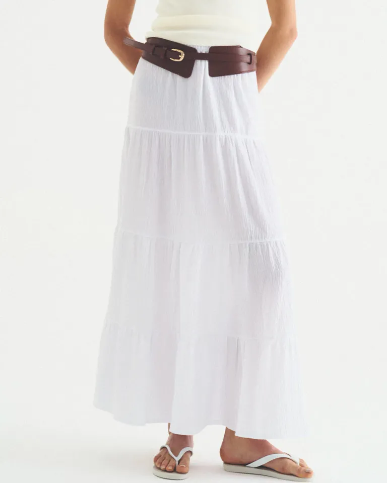 Falda midi de tiro alto con volantes en el dobladillo de Sky en Faldas para argentina