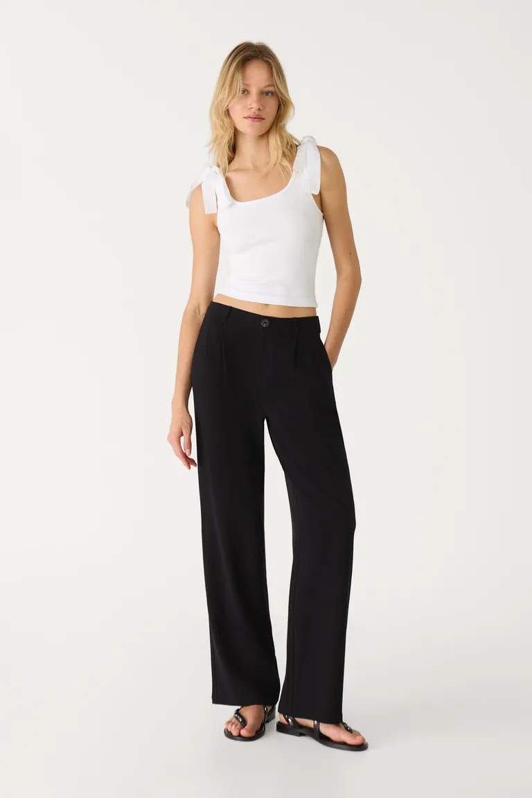 Pantalón recto de lino de Stradivarius en Pantalones para argentina