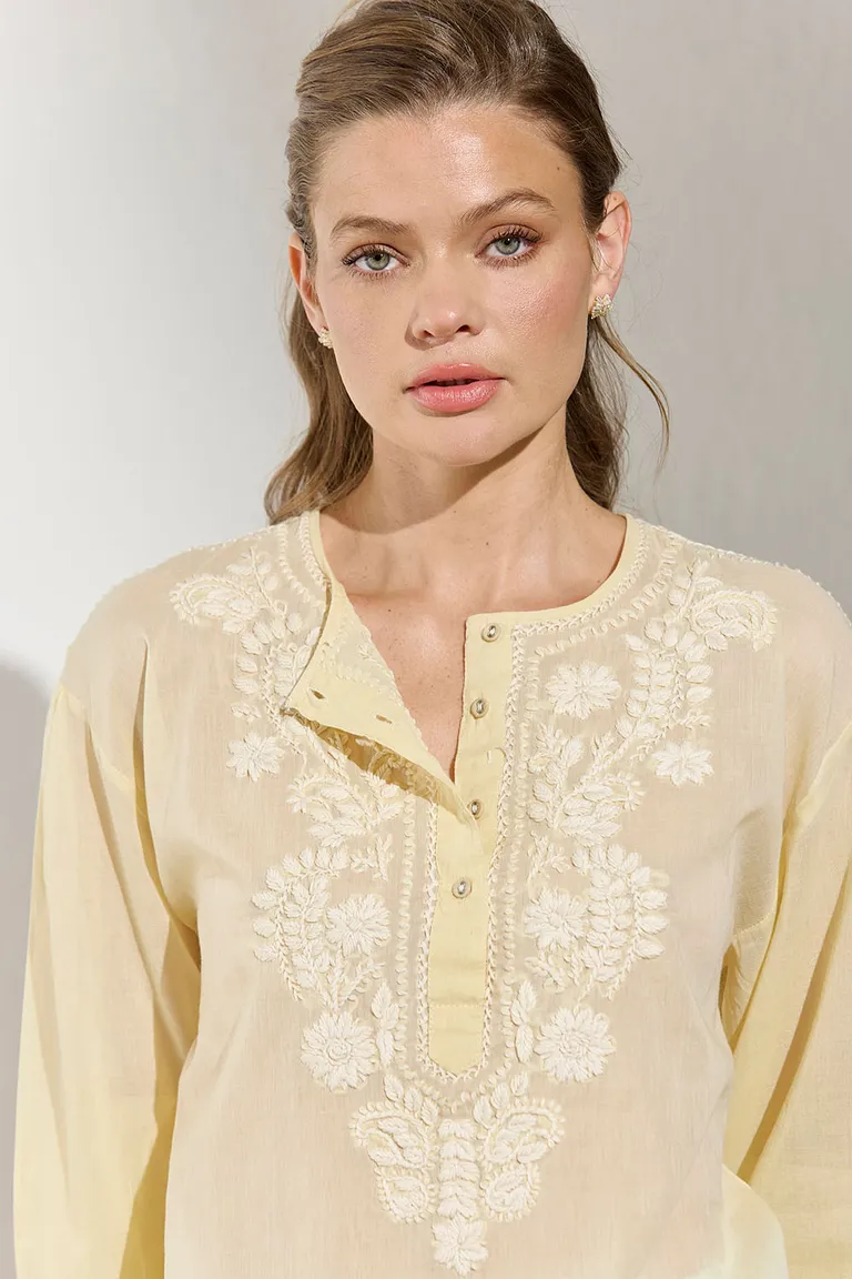 Blusa amarilla bordada con mangas globo estilo boho chic de Indiastyle en Blusas para argentina