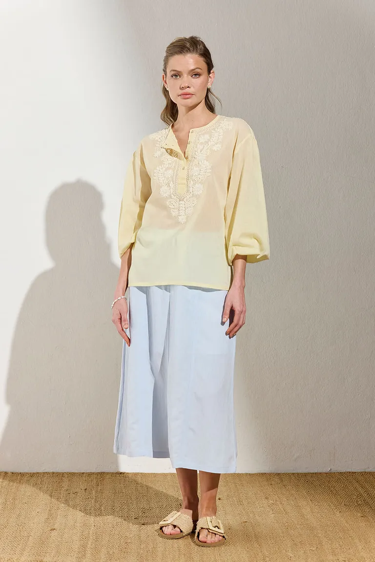 Blusa amarilla bordada con mangas globo estilo boho chic de Indiastyle en Blusas para argentina