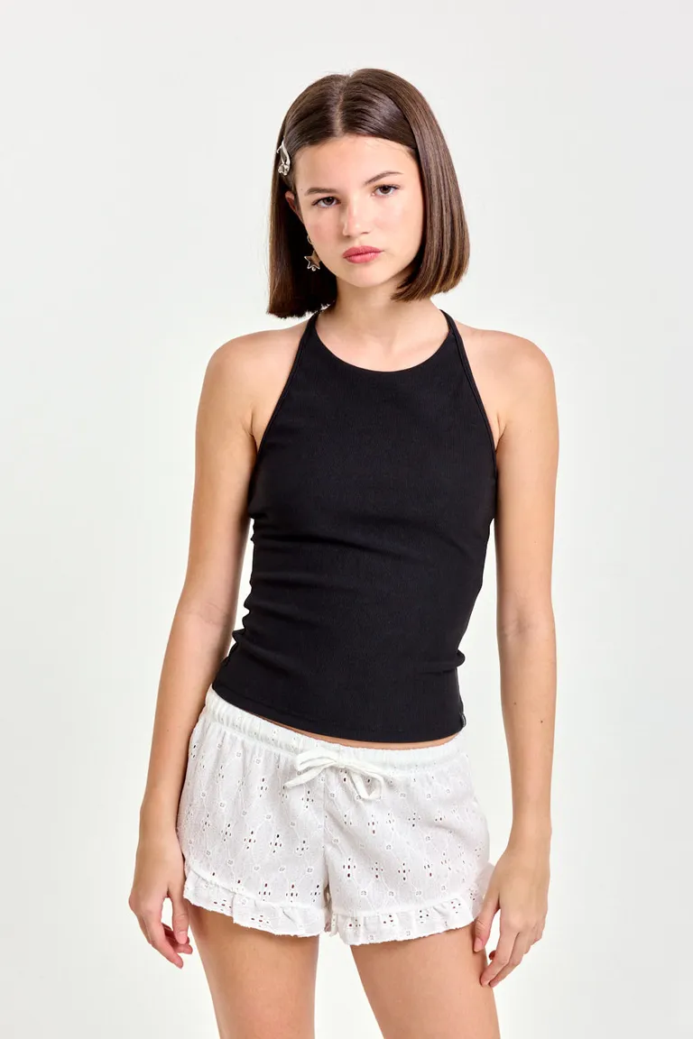 Top negro de tiras con escote alto y detalle en la espalda de 47 Street en Tops para argentina