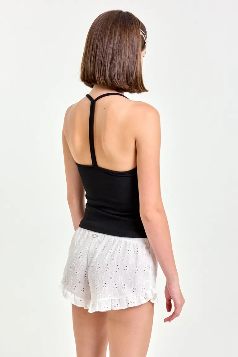 Top negro de tiras con escote alto y detalle en la espalda de 47 Street en Tops para argentina