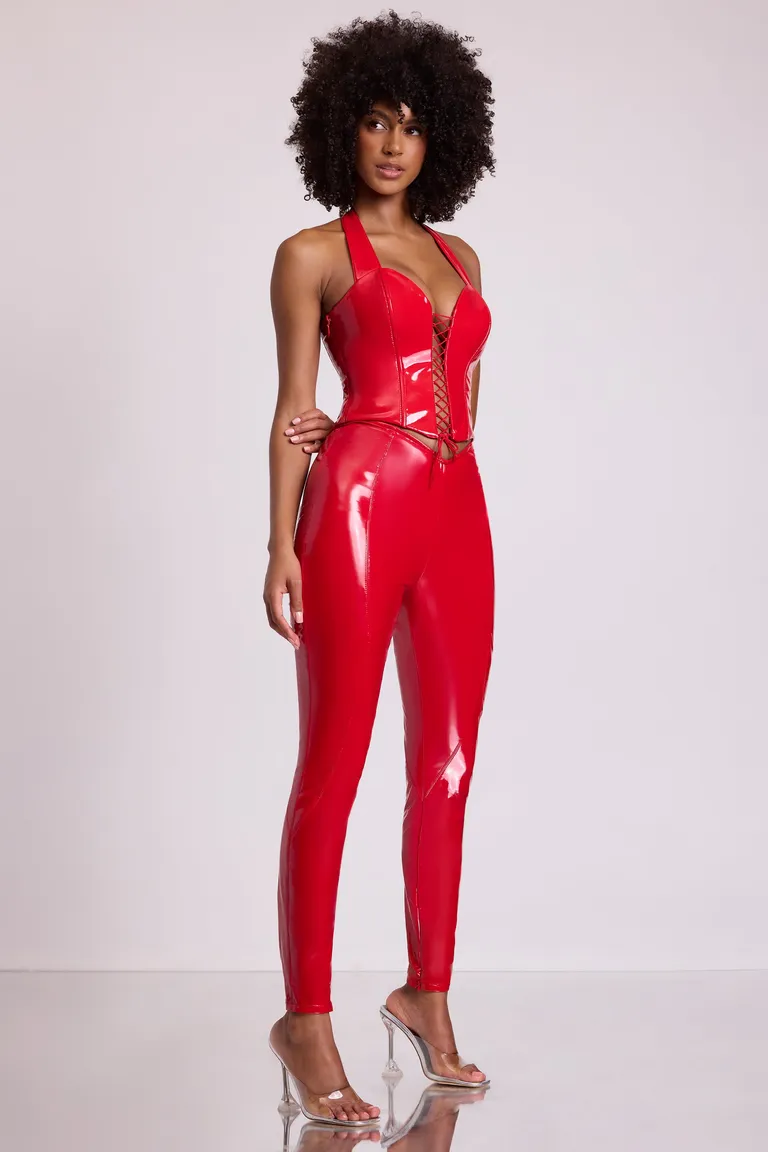 Leggings vinilo cintura v roja de Oh Polly en Pantalones para argentina