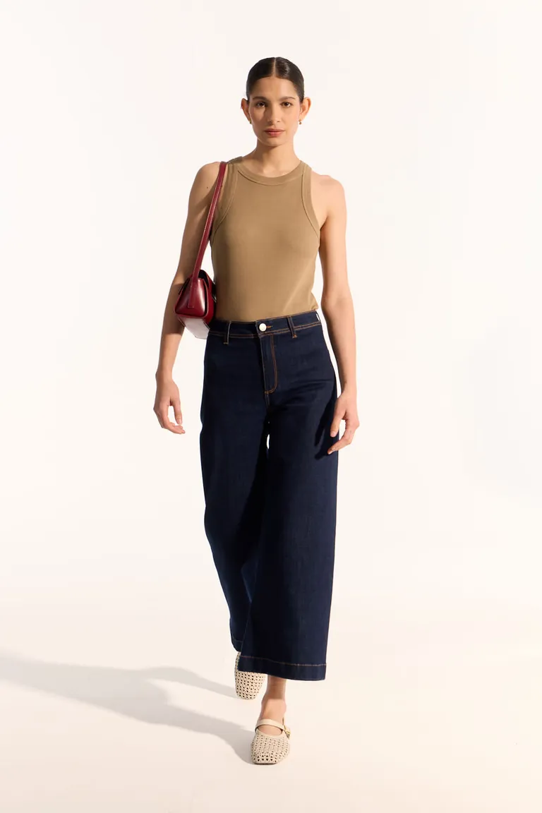 Pantalón de tiro alto con corte tobillero en azul para mujer de Portsaid en Pantalones para argentina