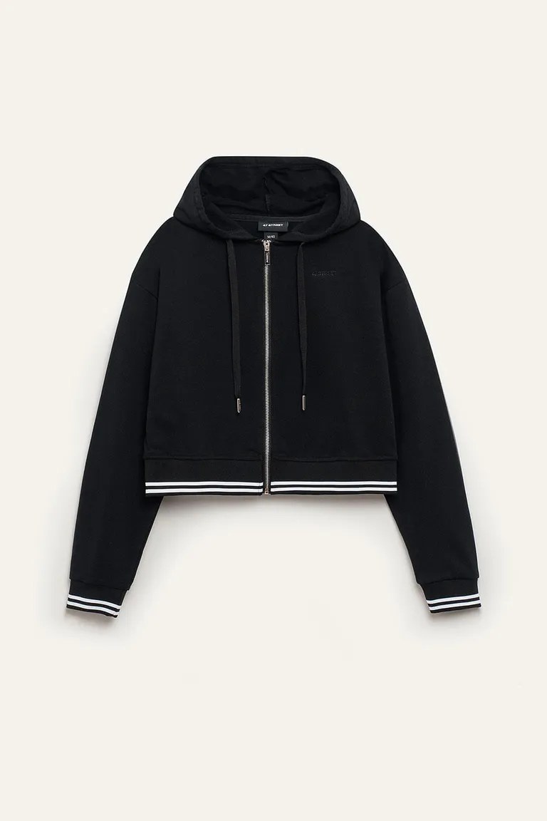 Campera deportiva con capucha cierre frontal y elásticos en puños y cintura de 47 Street en Chaquetas para argentina