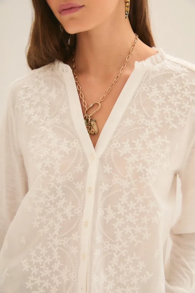 Camisa de manga larga con detalles en broderie y efecto fruncido en la espalda de Rapsodia en Camisas para argentina