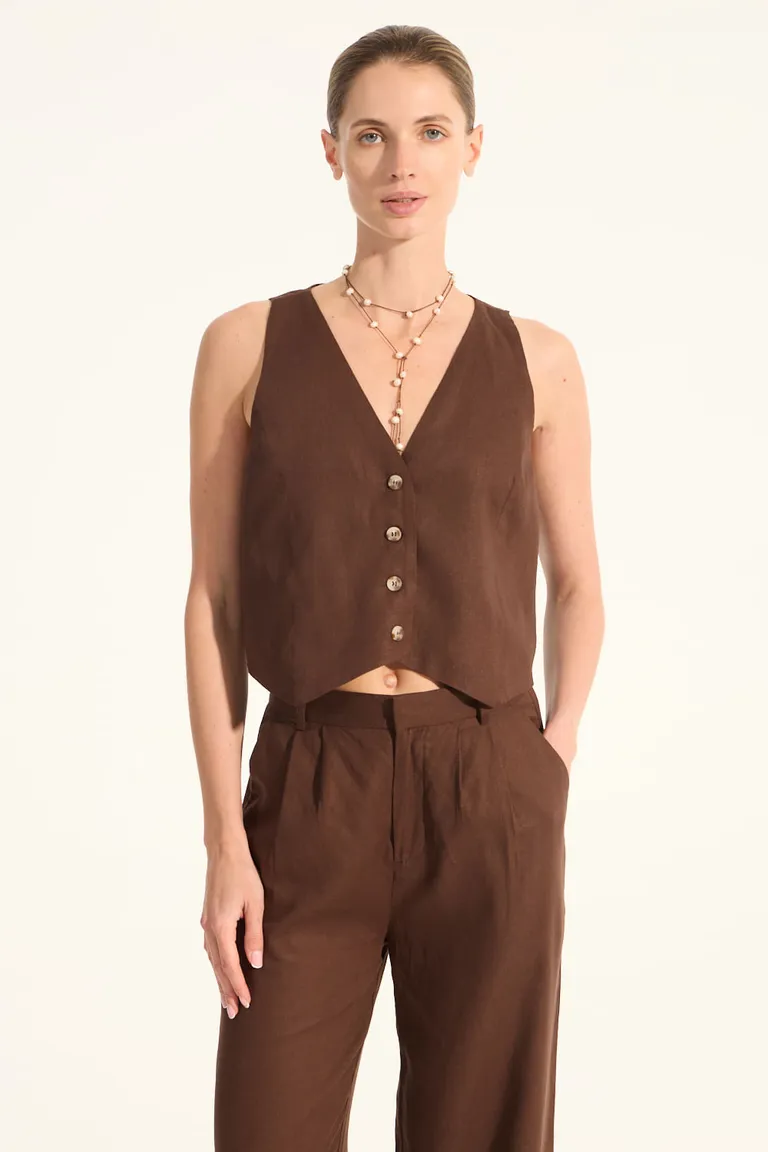 Chaleco de lino viscosa con escote en V y elástico posterior de Portsaid en Chalecos para argentina