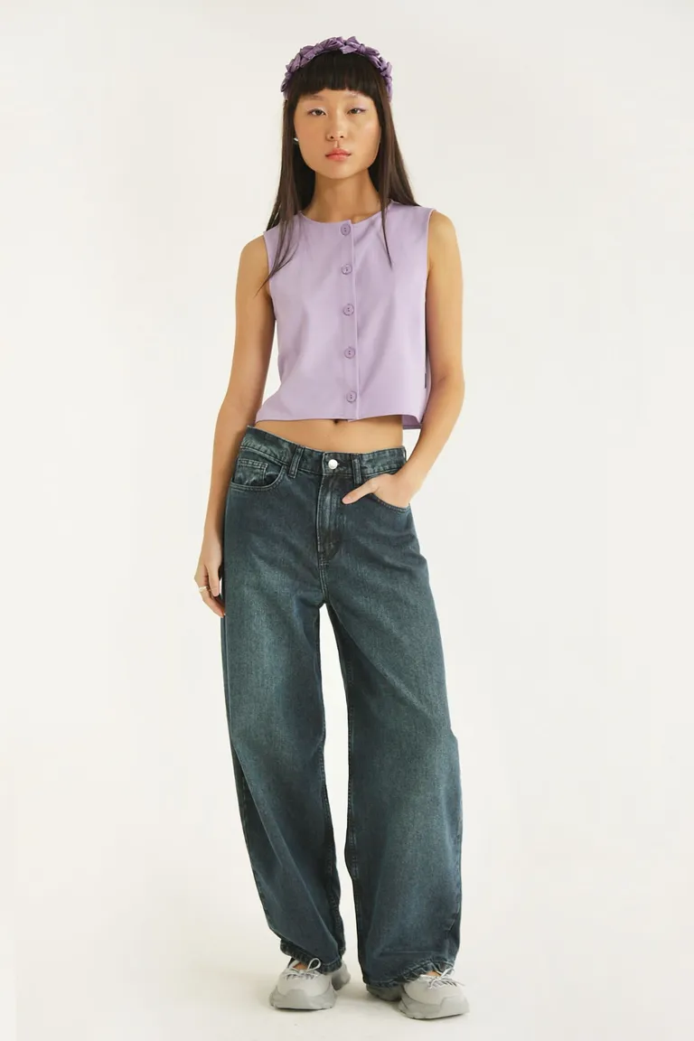 Pantalón de jean de corte ancho y ajuste holgado en un tono azul desgastado de Las Pepas en Pantalones para argentina