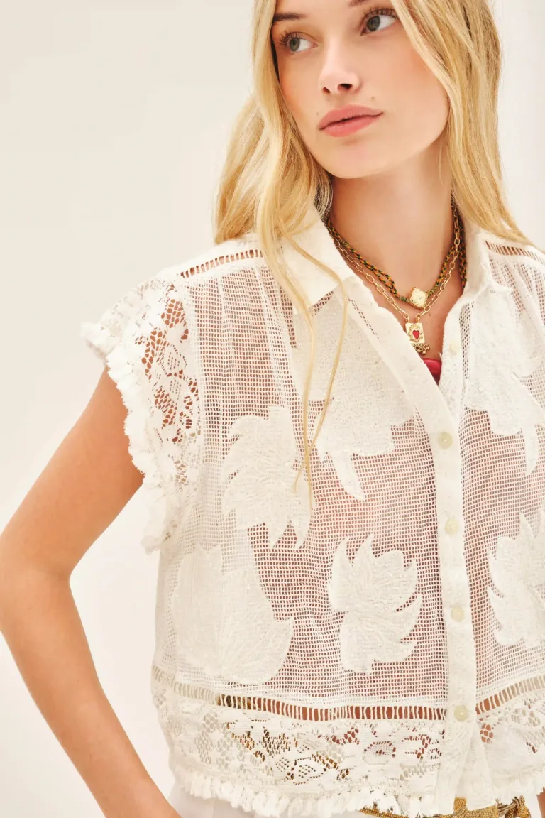 Camisa de red de algodón con detalles bordados para un look fresco y femenino de Rapsodia en Camisas para argentina