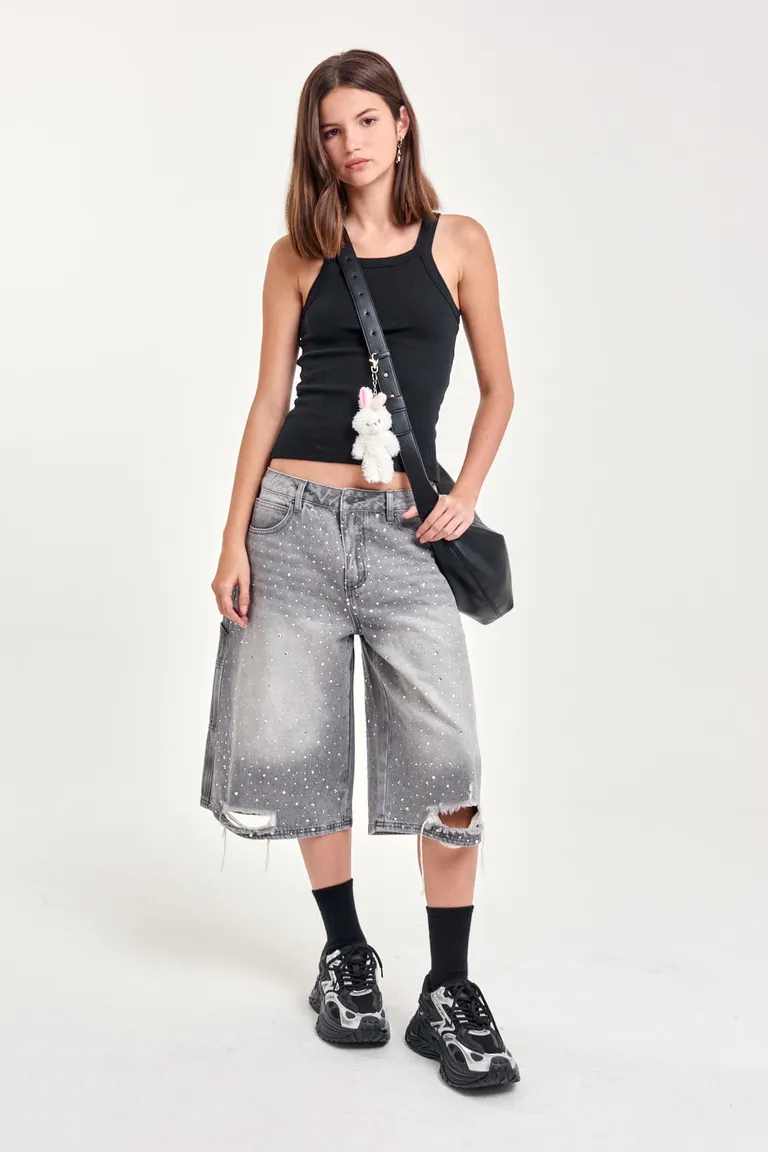 Bermuda de denim con detalles únicos y brillo de 47 Street en Pantalones para argentina