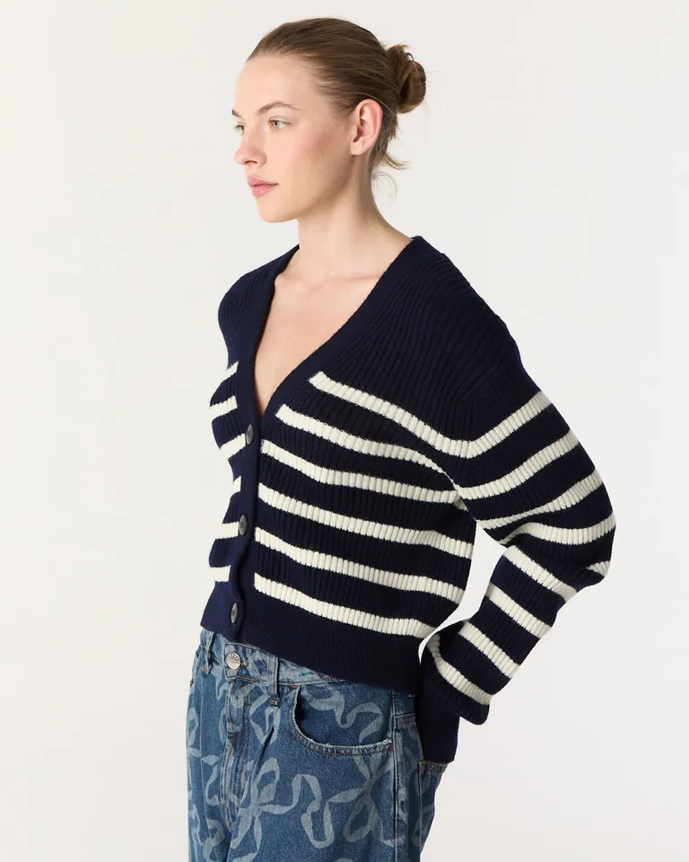 Cárdigan con botones, escote en V y diseño de rayas de Furzai en Buzos y Sweaters para argentina