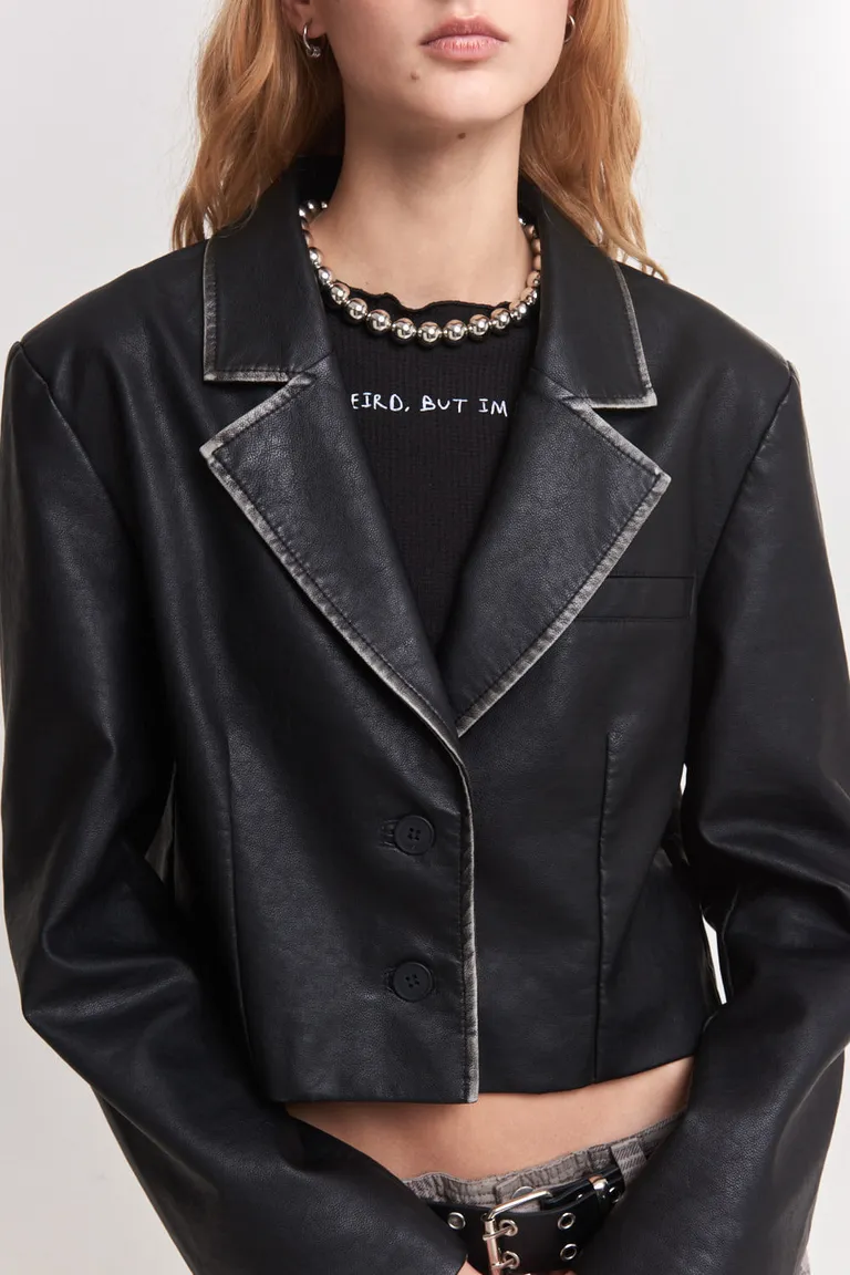 Chaqueta de efecto piel negra con acabado desgastado y detalles de marca de 47 Street en Chaquetas para argentina