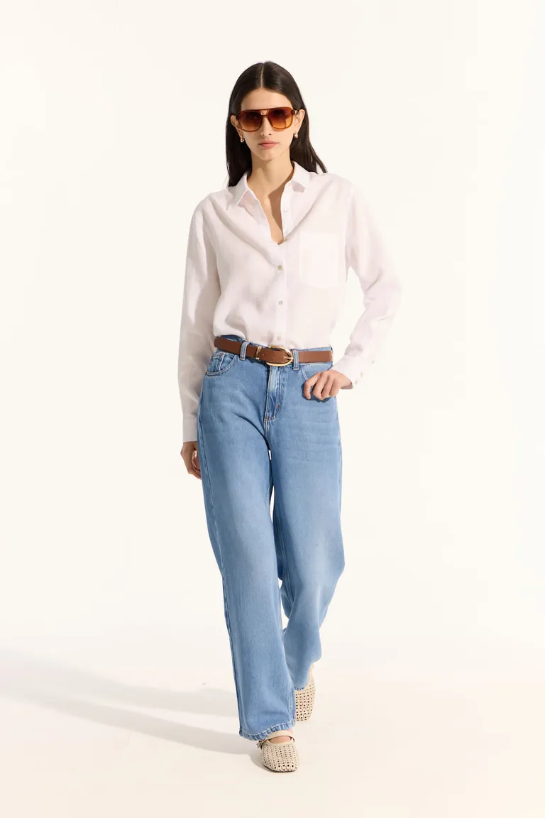 Pantalón de tiro medio en denim texturizado para mujer de Portsaid en Pantalones para argentina