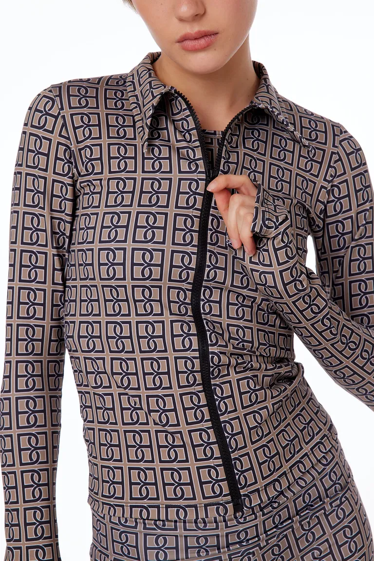 Elegante chaqueta con estampado geométrico y cierre frontal de Black Mamba en Chaquetas para argentina