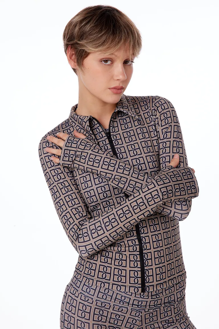 Elegante chaqueta con estampado geométrico y cierre frontal de Black Mamba en Chaquetas para argentina