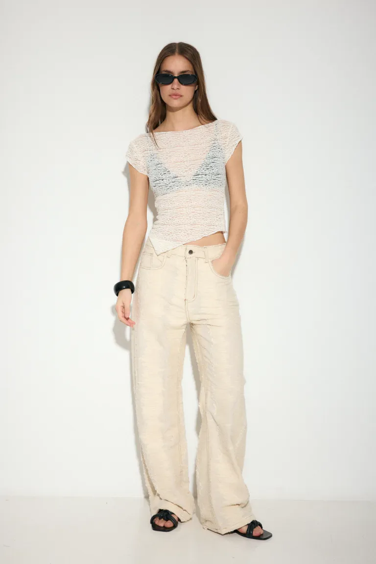 Pantalón de tiro alto wide leg con acabado desgastado en tono beige de Audaz en Pantalones para argentina