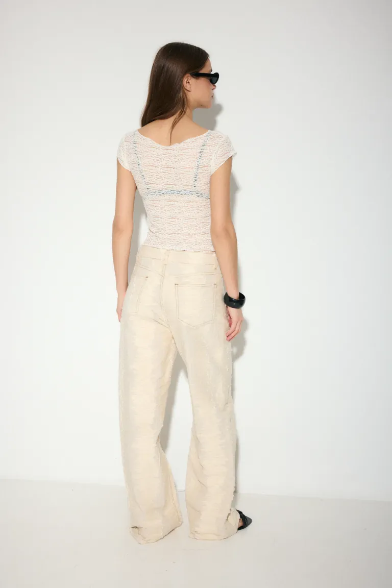 Pantalón de tiro alto wide leg con acabado desgastado en tono beige de Audaz en Pantalones para argentina