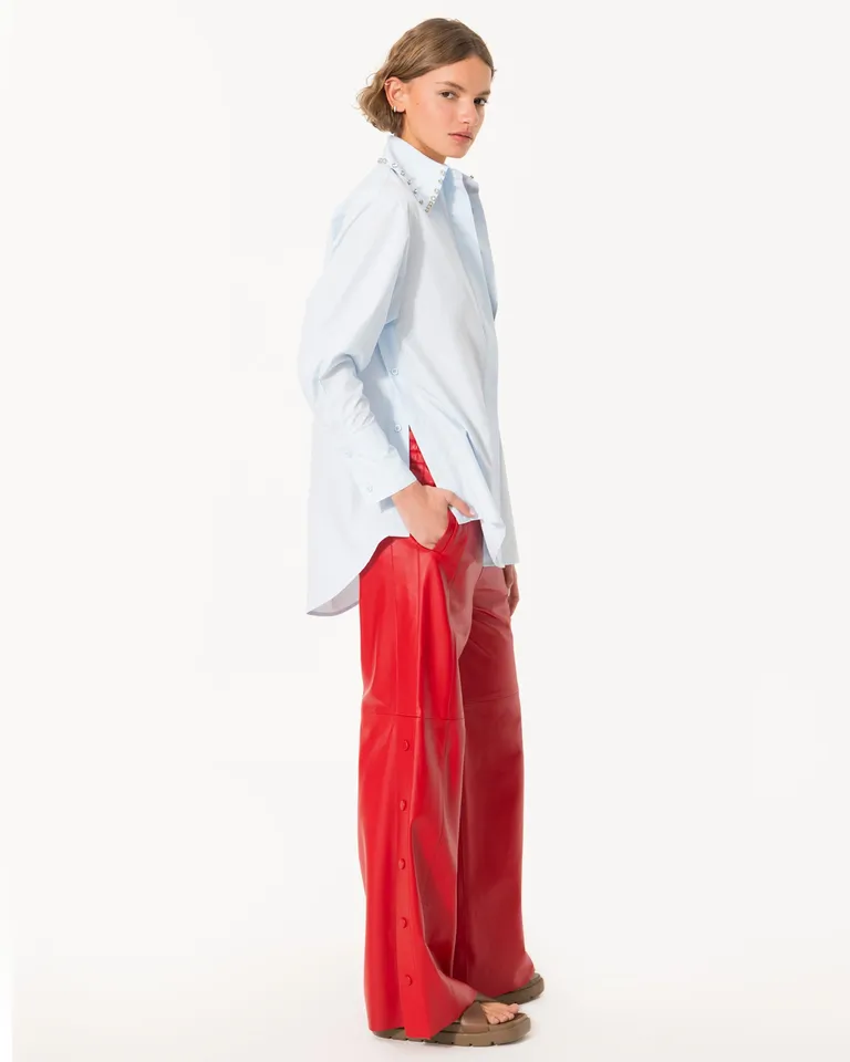 Pantalón de cuero ovino de silueta amplia con detalles distintivos de Jazmin Chebar en Pantalones para argentina