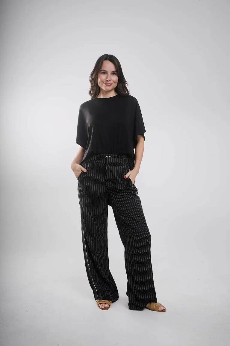 Pantalón de tela sastrera con detalles combinados y doble cintura de Belle en Pantalones para argentina