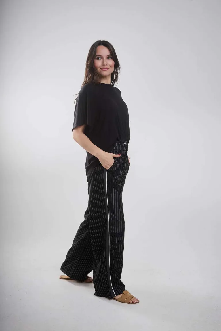 Pantalón de tela sastrera con detalles combinados y doble cintura de Belle en Pantalones para argentina