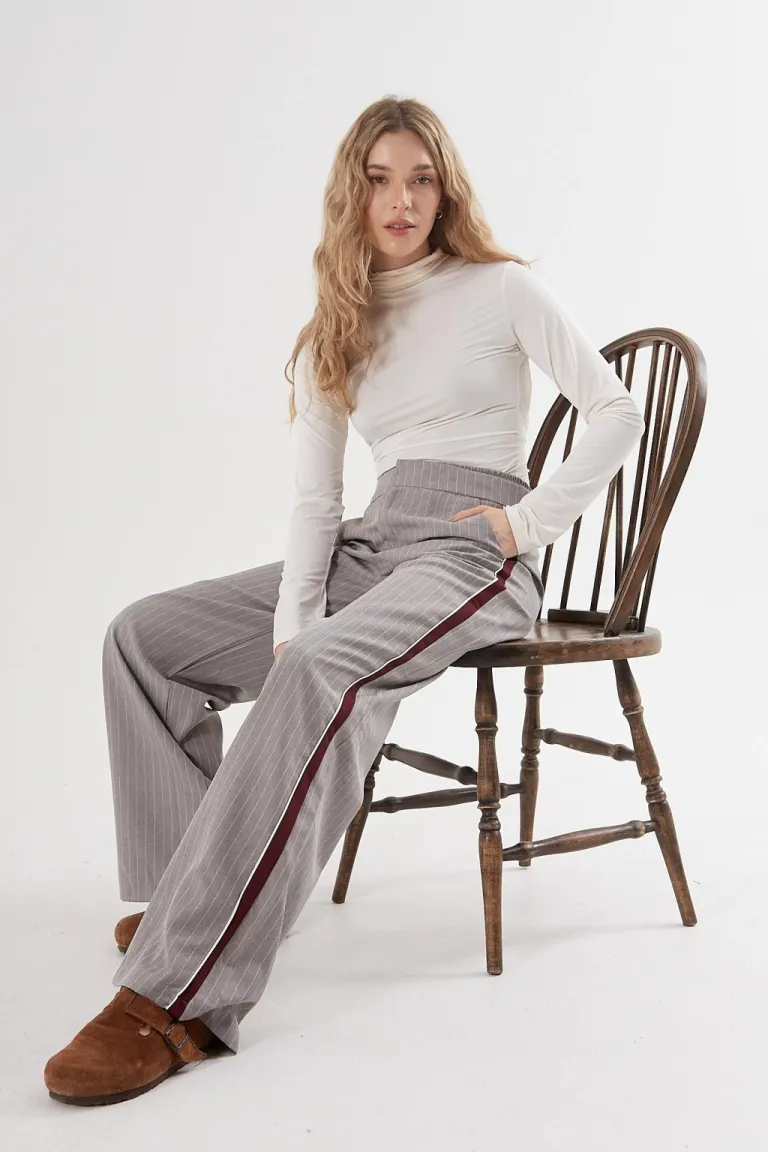 Pantalón de tela sastrera con detalles combinados y doble cintura de Belle en Pantalones para argentina